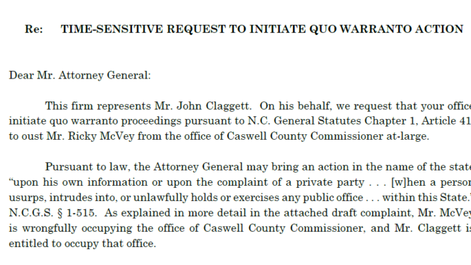Jackson receives request in Caswell commissioner appointment dispute